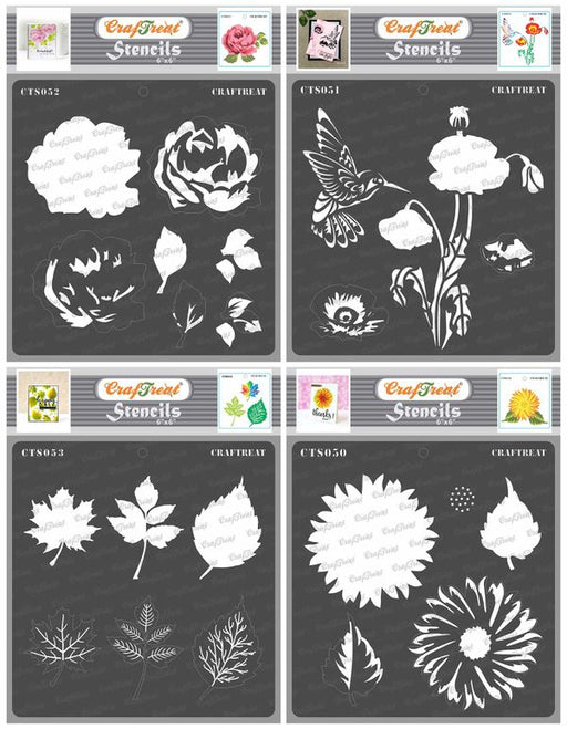 CrafTreat Rose and Poppy and Sun Flower and Leaves Stencil 