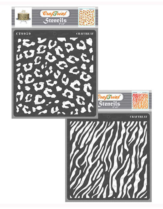 CrafTreat Cheetah Skin and Zebra Skin Stencil 6x6 Inches CrafTreat