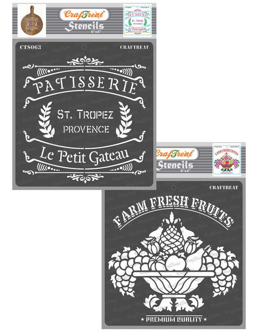 CrafTreat Patisserie and Fruit Basket Stencil 6x6 Inches CrafTreat