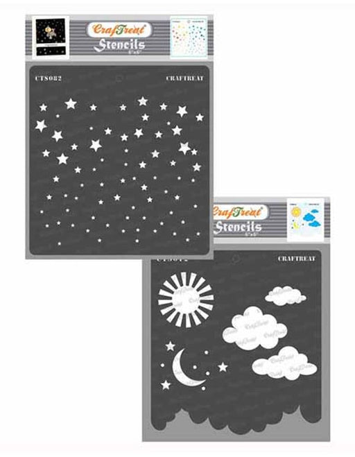 CrafTreat Starry Sky and Clouds and Star Stencil 6x6 Inches CrafTreat
