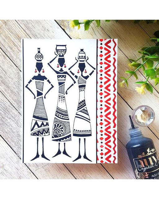 Tribal Potter Dancing stencil on Cards for Gifts