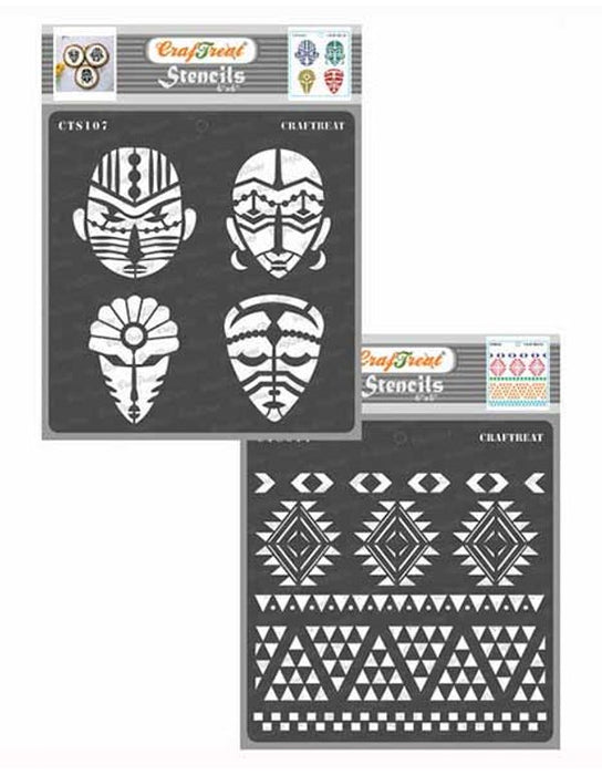 CrafTreat Tribal Mask Template Stencil and Aztec Stencils Designs 6x6 Inches for DIY Crafts