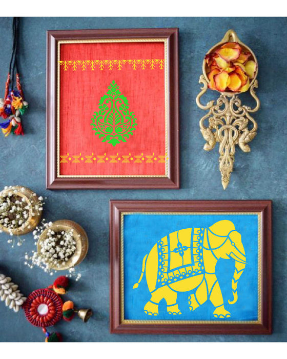 Indian Elephant stencil Painting on Photo frame decor 