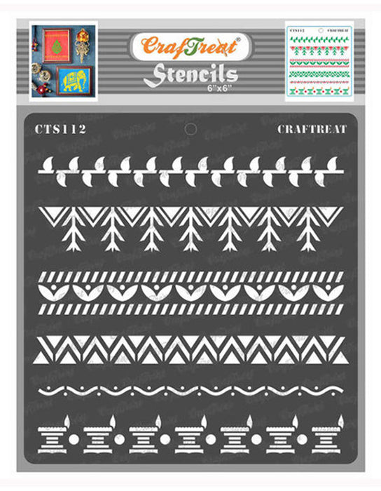 CrafTreat 6x6 Inches Warli Border design stencils for paintings