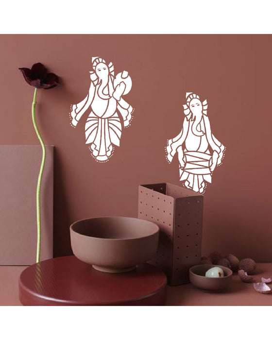 Musical Ganesh stencil paintings on walls 