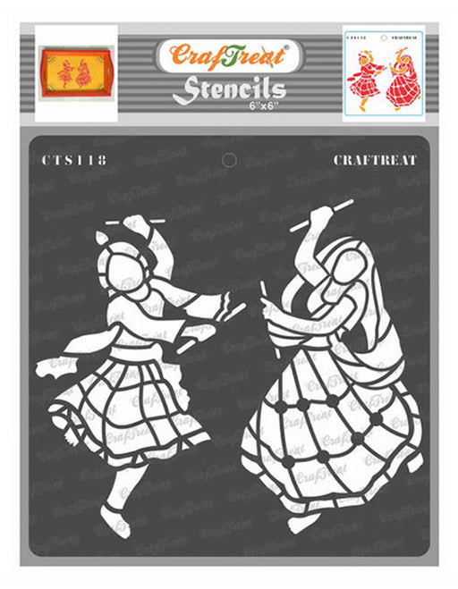 CrafTreat Dandiyas Couple Stencil Pattern Stencil
