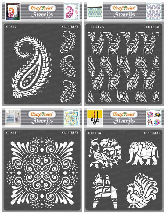 CrafTreat Paisley and border and Peacock Feather Background and Ornate Background and Indian Motifs 2 