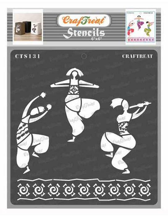 CrafTreat Dance Stencil Tribal 6x6 Inches for Painting on Wood for Paper Crafts