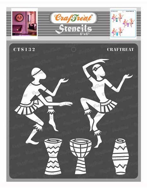 CrafTreat Dance Stencil Tribal 6x6 Inches African Stencils for Painting on Paper
