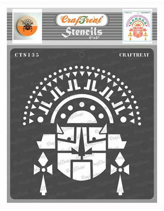 CrafTreat Tribal Mask Template Stencil 6x6 inches for Furnitures