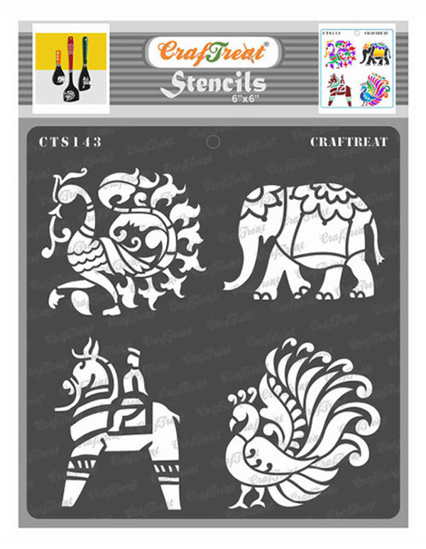 CrafTreat Indian Motifs 2 Stencil for Painting and Crafting - 6 inchx6 inch, Size: 6 x 6, Clear