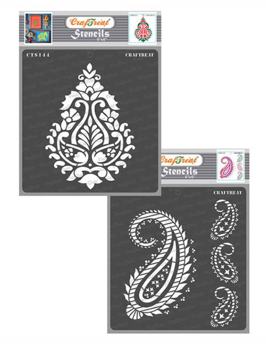 CrafTreat Paisley Damask and Paisley and border Stencil 6x6 Inches CrafTreat