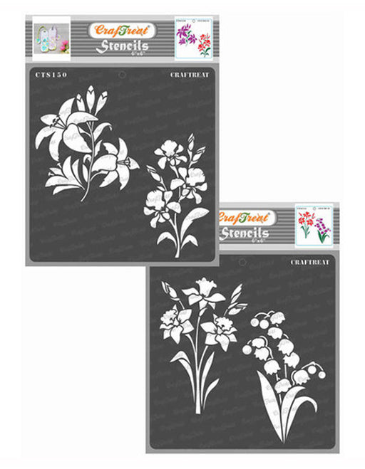 CrafTreat Lily and Iris and Daffodil and Bell Flower Stencil 6x6 Inches CrafTreat