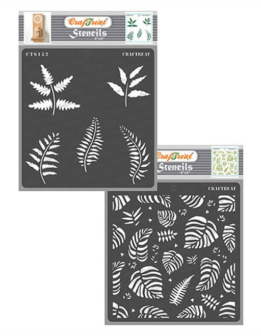 CrafTreat Ferns and Tropical Leaves Stencil 6x6 Inches CrafTreat