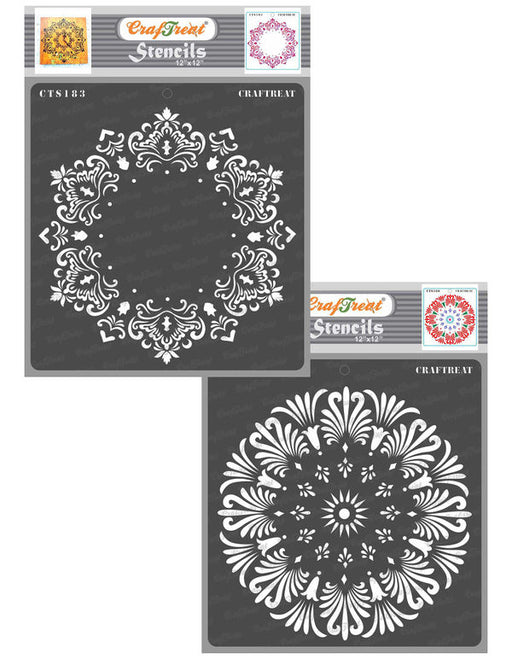 CrafTreat Hexagon Doily and Tuberose doily Stencil 12x12 Inches CrafTreat