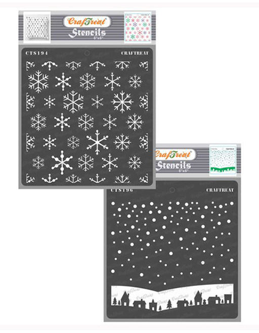 CrafTreat Snowflake Background & Winter Village Stencil Template 6x 6
