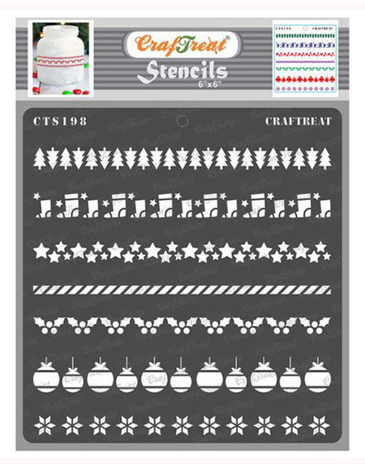 CrafTreat Reusable Small Christmas craft border stencils Xmas Stencil 