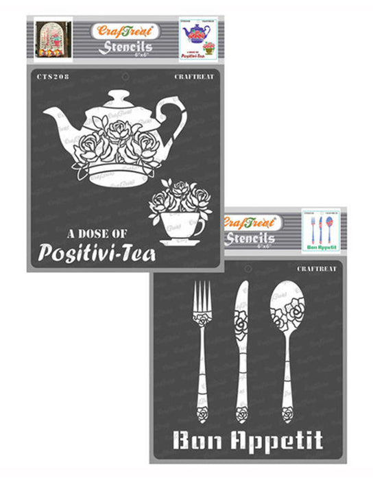 CrafTreat A Dose Of Positivi Tea and Bon Appetit Stencil 6x6 Inches CrafTreat