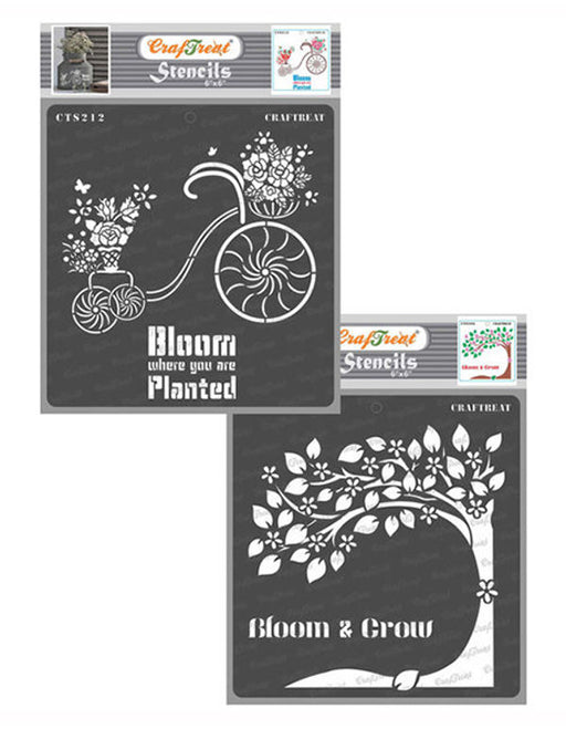 CrafTreat Blooming Plants and Bloom and Grow Stencil 6x6 Inches CrafTreat