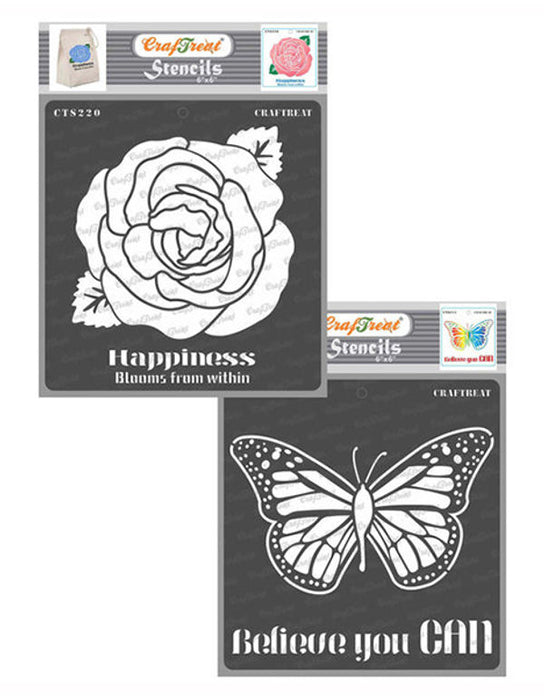 CrafTreat Happiness Blooms from Within and Believe you can Stencil 6x6 Inches CrafTreat
