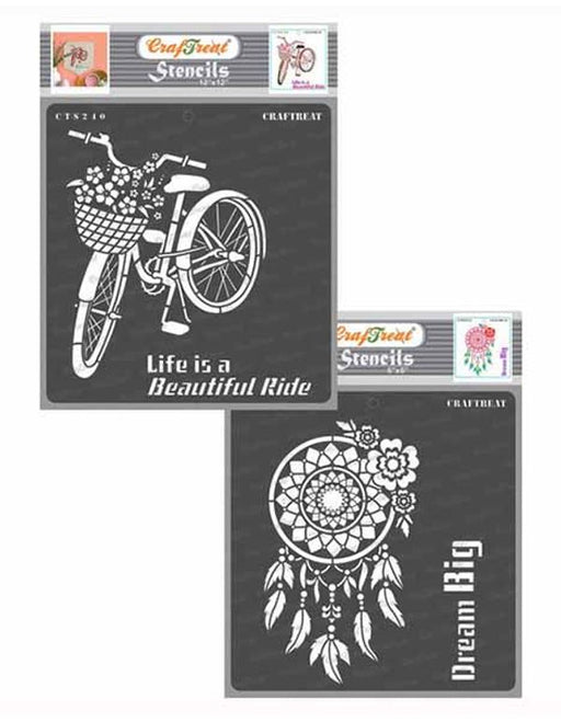 CrafTreat 12x12 Inches Life is Beautiful ride and Dream catcher stencil quotes for wall paintings