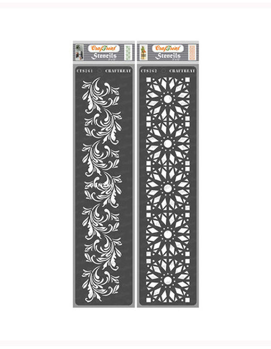 CrafTreat 3x12 inches border wall stencil for paintings Flower and mandala stencil for crafts