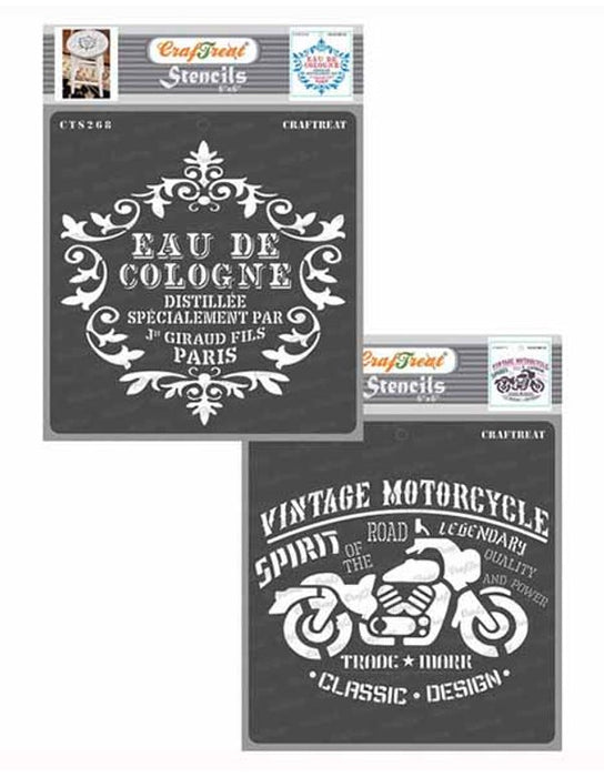CrafTreat Eau De Cologne and Vintage Motorbike Stencil 6x6 Inches CrafTreat