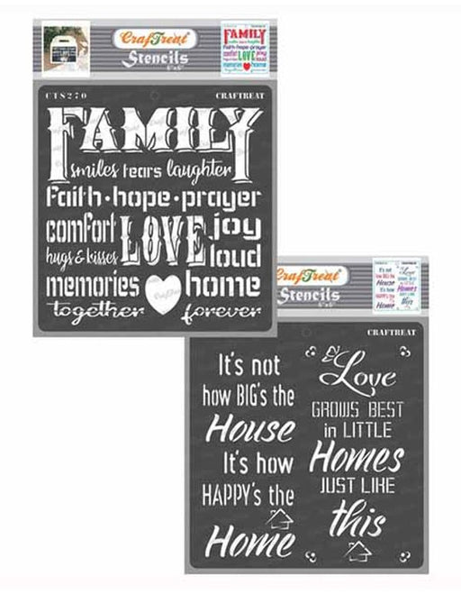 CrafTreat Family Love Quotes Stencil and Happy Home Stencil 6x6 Inches