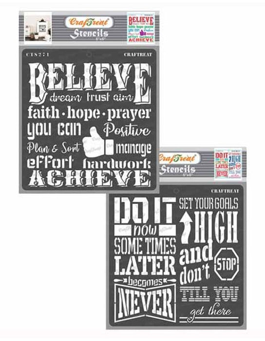CrafTreat Believe and Goals Quote Stencil Set 6x6 Inches CrafTreat