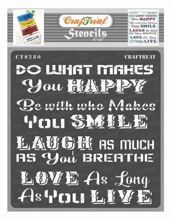 CrafTreat Happy Smile Quotes Stencil 6x6 Inches for Crafts