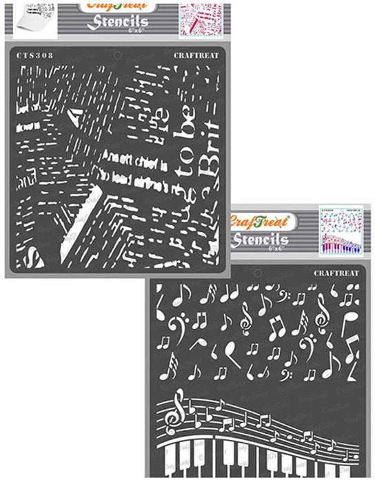 CrafTreat NewsPrint and Musical Stencil 6x6 Inches CrafTreat