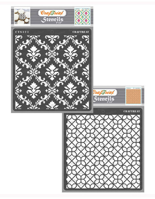 CrafTreat Ikat Damask and Diamond Tile Stencil 6x6 Inches CrafTreat