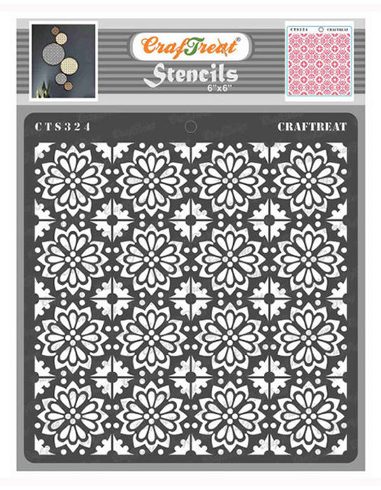 CrafTreat Flower Tile Background Stencil Geometric Stencil