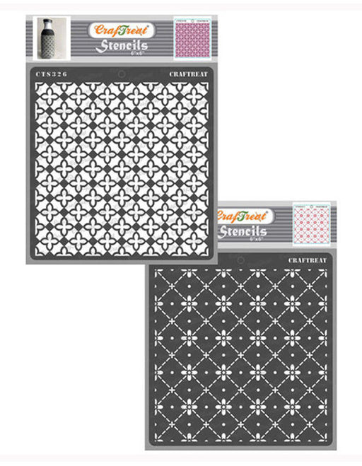 CrafTreat Diamond Damask Stencil and Flower Tile Background Stencil 6x6 Inches