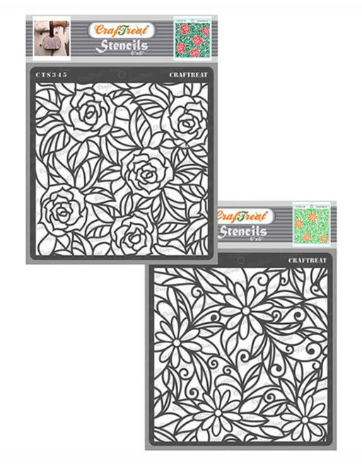 CrafTreat Rose with Leaf Background and Daisy with Leaf Background Stencil CTS345nCTS346