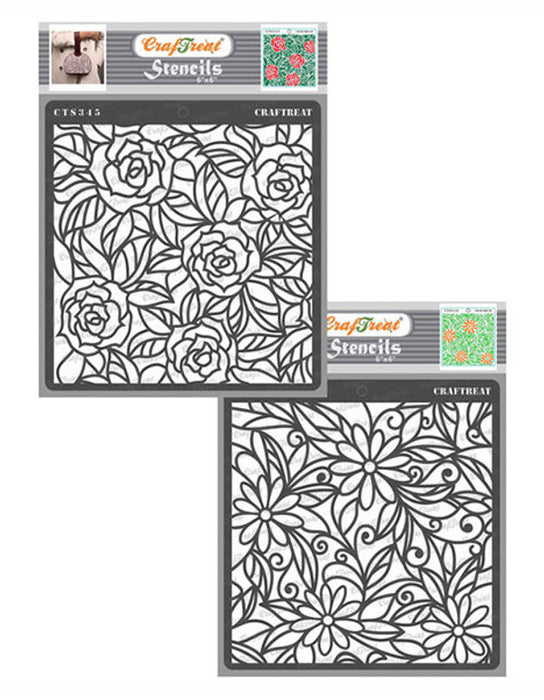 CrafTreat Rose with Leaf Background and Daisy with Leaf Background Stencil CTS345nCTS346