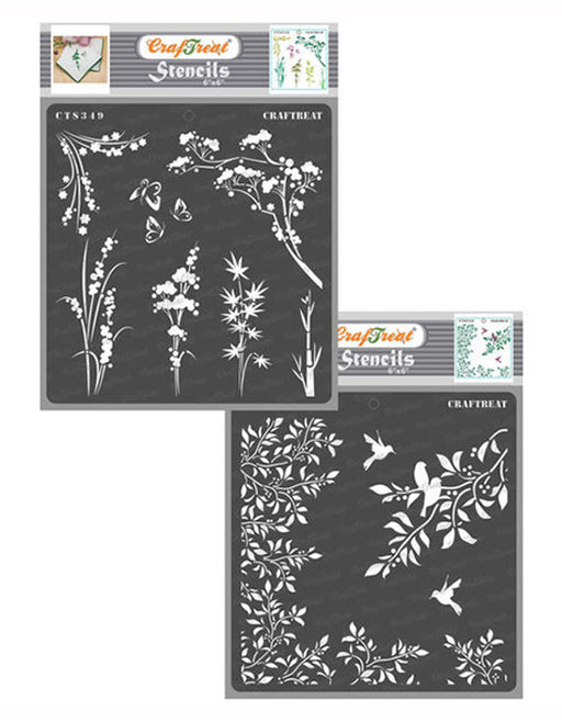 CrafTreat Wild Flowers and Leaves and Branch Stencil 6x6 Inches CrafTreat
