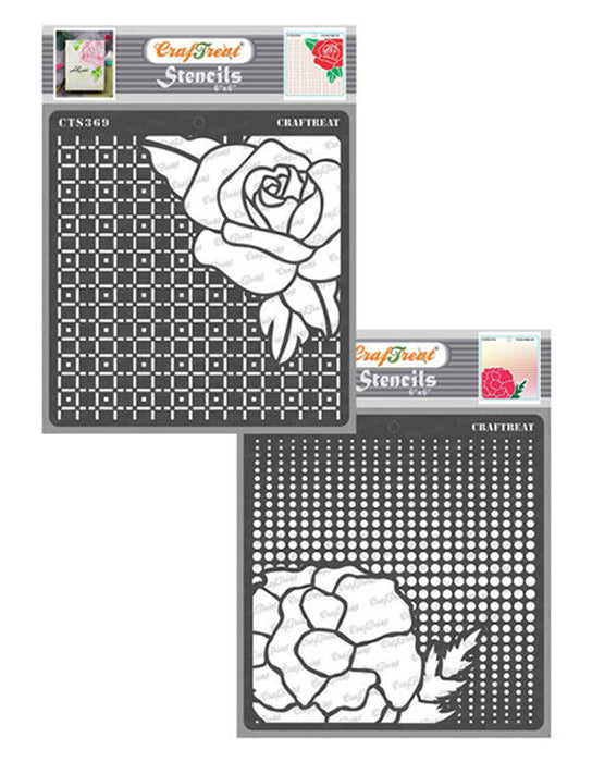 CrafTreat Checkered Rose and Dotted Poppies Stencil CTS369nCTS370