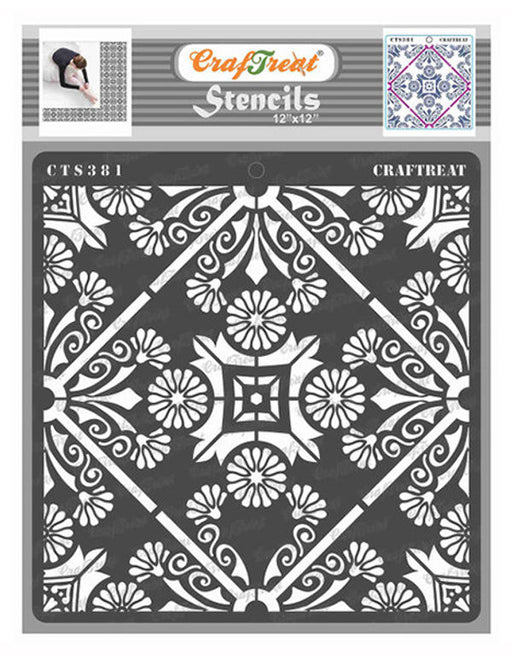 CrafTreat Floral Tile Stencil for Floor Paintings 