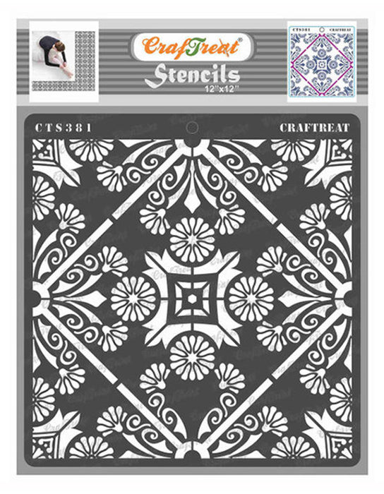 CrafTreat Floral Tile Stencil for Floor Paintings 