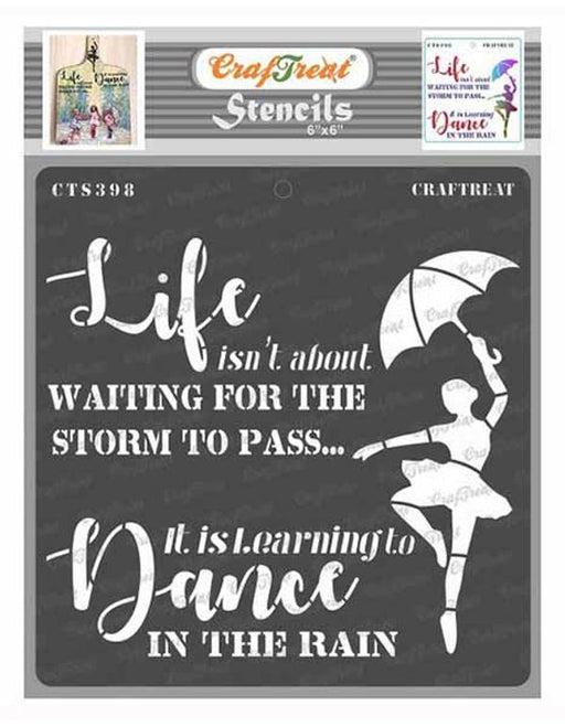 CrafTreat Dancing and Rain Inspirational Quote Stencils 6x6 inches