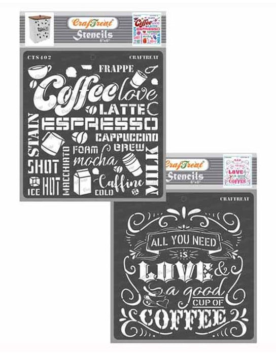 CrafTreat Coffee Love and Coffee Stencil 6x6 Inches CrafTreat