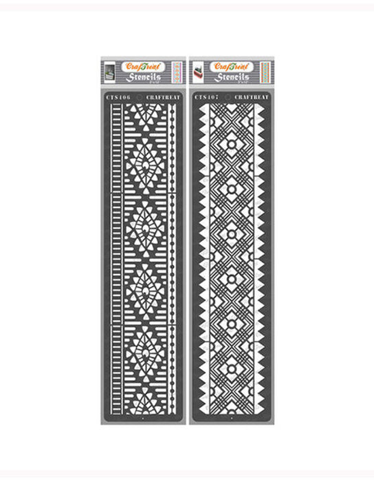 CrafTreat 3x12 inch Aztec Border Pattern Design Stencil for DIY Art decors