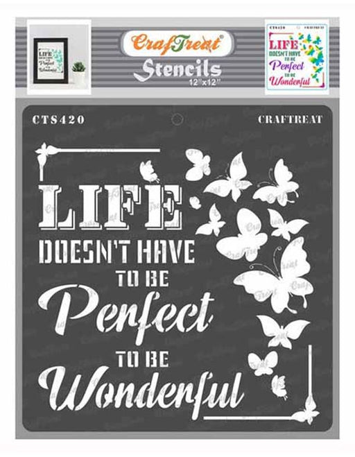 CrafTreat 6x6 Inches Wonderful life butterfly stencil Stencils quotes