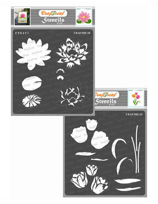 CrafTreat Lotus and Tulip Stencil Flower Stencil 