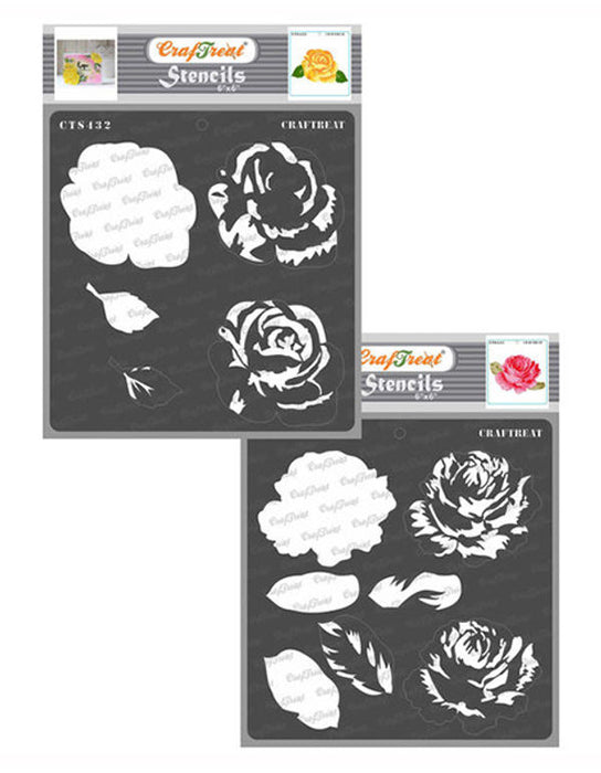 CrafTreat Rose 2 and Rose 3 Stencil 6x6 Inches CrafTreat