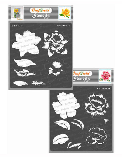 CrafTreat Daffodil and Peony Bloom Stencil 6x6 Inches CrafTreat
