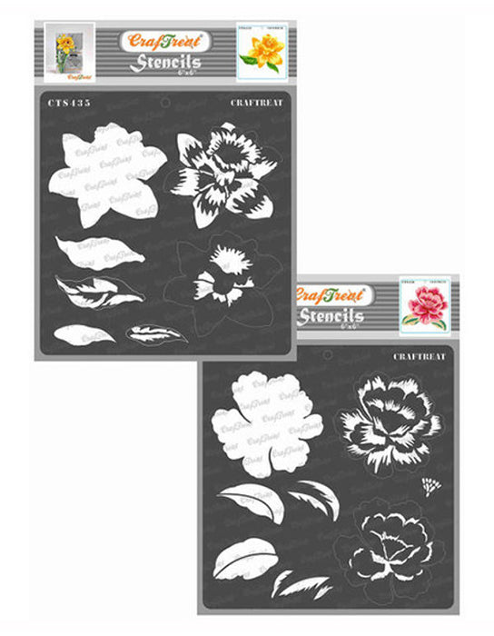 CrafTreat Daffodil and Peony Bloom Flower Stencil 