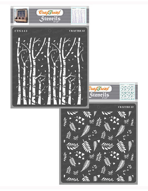 CrafTreat 6x6 Inches Autumn Trees and Leaves Stencil design for craft painting