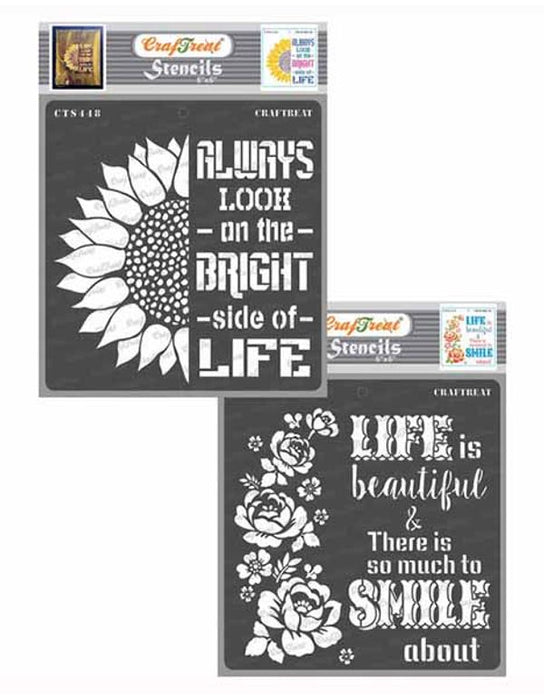 CrafTreat Sunflower Stencil Quotes and Smile Now Stencil 6x6 Inches Double Set Quotes Stencil